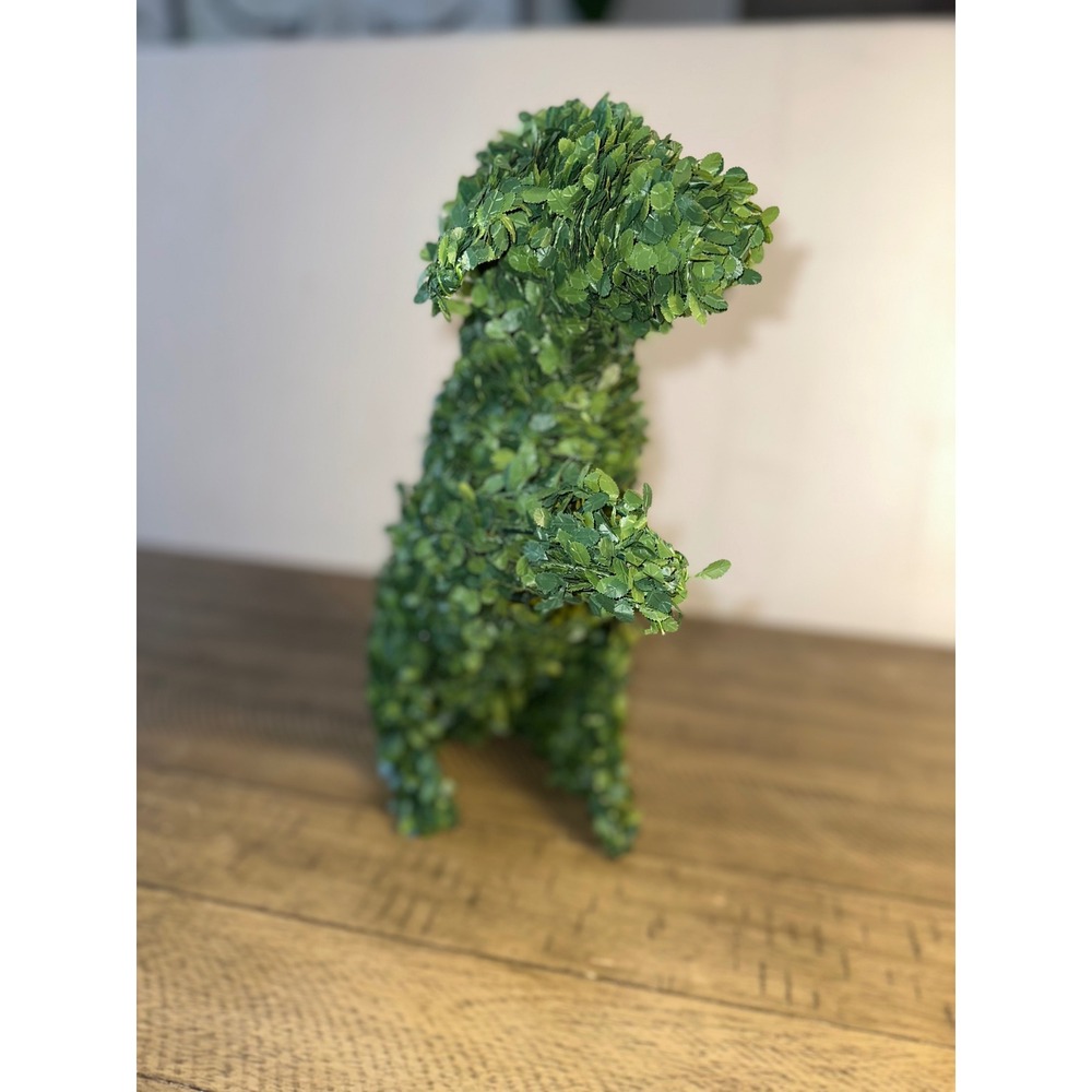 Artificial Boxwood Topiary Dog Sculpture Green Faux Foliage Garden Decor 19in